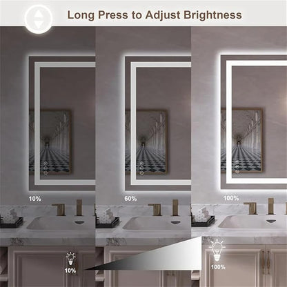 LED Bathroom Mirror 24"x 32" with Front and Backlight, Stepless Dimmable Wall Mirrors with Anti-Fog, Shatter-Proof, Memory, 3 Colors, LED Vanity Mirror(Horizontal/Vertical)