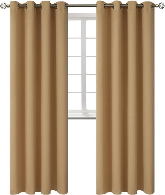 BGment Blackout Curtains - Grommet Thermal Insulated Room Darkening Bedroom and Living Room Curtains, Set of 2 Panels (52 x 120 Inch, Khaki)