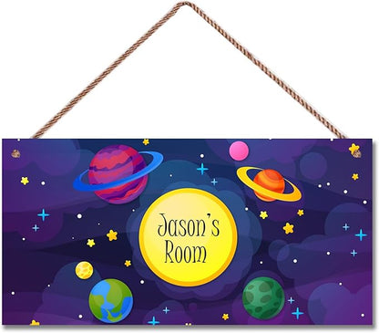 Personalized Sign Outer Space Room Décor Kids Room Decor, Sun Earth Theme Little Man Cave Wall Art Decor for Nursery, Solar System Nursery Door Decor for Toddler Baby Boys Room
