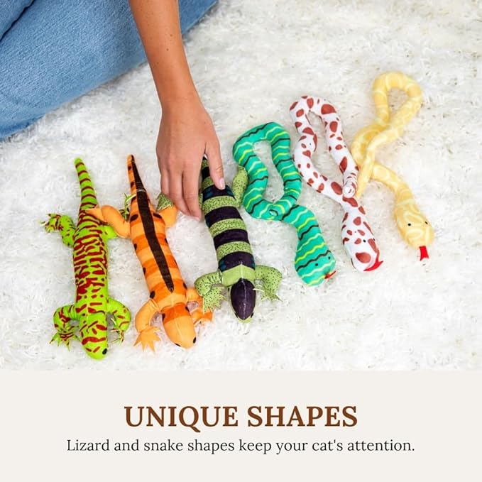 Cat Toy Snake Lizard Catnip Toys Chew Bite Resistant Toys for Indoor Cats Boredom Relief Teeth Cleaning Interactive Funny Cute Kitten Cat Lover Gifts Set of 6 Realistic Hunt Prey Activity Games-Mewly Pet