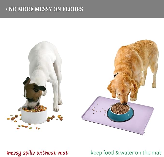 Waterproof Pet Feeding Mat with High Raised Edges, Heavier and Thicker Placemats for Cat Dog Water Bowl with BPA Free, Dogs Cats Food Mats for Messy Drinkers to Prevent Spill and Protect Floors-Mewly Pet