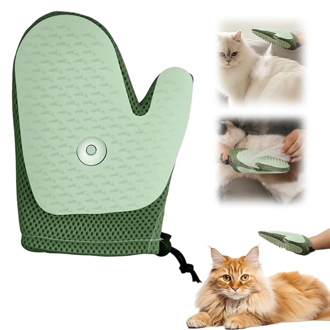 All-in-One Grooming Mist Glove for Pets, Upgrade Efficient Pet Hair Remover Gloves Grooming Spray Comb, Gentle Deshedding Efficient for Dogs & Cats (Green)-Mewly Pet