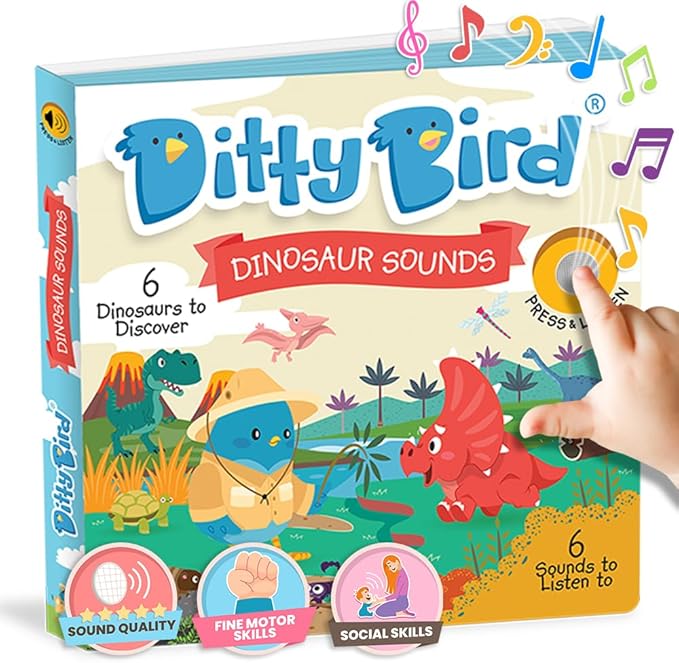 Ditty Bird Dinosaur Book for Toddlers | Realistic Dino Sound Book | Interactive T-Rex Board Books for Toddlers 1-3 | Sensory, Musical Books for Dino Lovers | Sturdy Nursery Rhyme Toys for Baby-Mewly Pet
