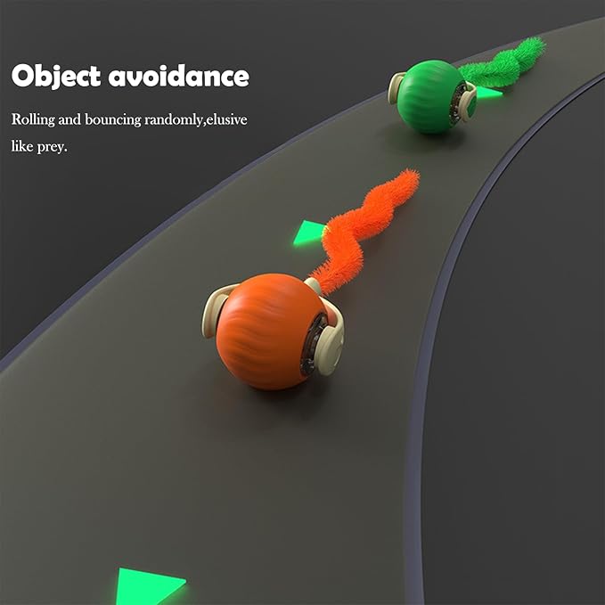 Interactive Cat Toy Ball | Automatic Moving Smart Anti-Depression Pet Toy with Light | Speedy Tail 3.0 Cat Mouse Toy | Electric Rechargeable Enrichment Toy for Indoor Bored Cats & Dogs (Orange)-Mewly Pet