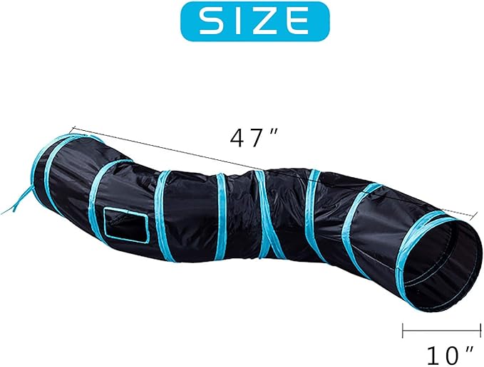 iCAGY Cat Tunnel for Indoor Cats Interactive, Rabbit Tunnel Toys, Pet Toys Play Tunnels for Cats Kittens Rabbits Puppies Crinkle Pop Up Black 47" Shape S-Mewly Pet