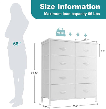 OLIXIS Dresser for Bedroom, Drawer Dresser Organizer Storage Fabric Storage Tower, Chest of Drawers with 8 Easy Pull Fabric Bins, Steel Frame, Wood Top for Living Room, Closet, Entryway, Hallway