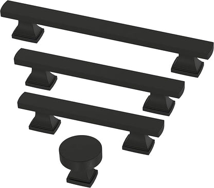 FRANKLIN BRASS Tiered Foot (10-Pack) Cabinet Handles 5-1/16" Hole Center Pulls | Matte Black Hardware Kitchen Door, Drawers, Dressers, Furniture P49574C-FB-B
