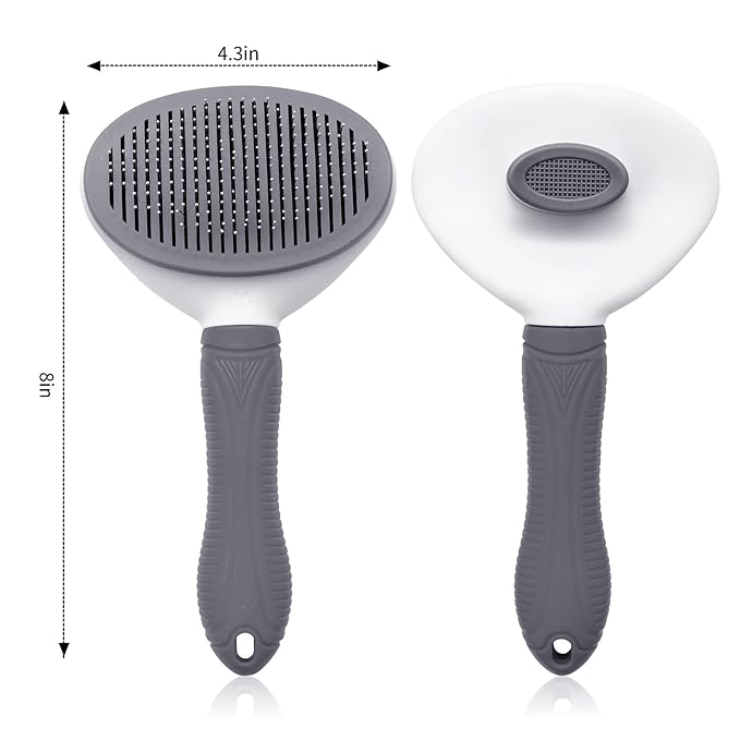 Self Cleaning Slicker Brush for Pet Grooming - Removes Loose Undercoat and Sheds, Suitable for Long and Short Hair Cats and Dogs, with Massaging Bristles (Grey)-Mewly Pet