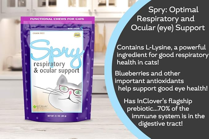 Spry Daily Respiratory and Ocular Support Soft Chews for Cats, with L-Lysine, Superfoods, and Prebiotics for a Strong Immune System, 2.1 oz. (60 count)-Mewly Pet