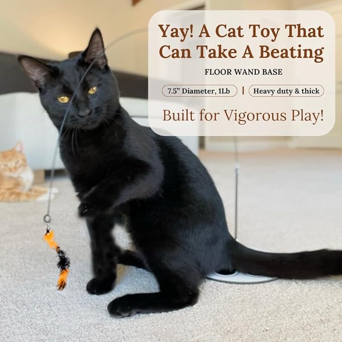 Cat Wand Toy with Round Base – Interactive Feather & Glow-in-The-Dark Octopus Attachments – Suction Cup Cat Toy for Indoor Cats & Kittens-Mewly Pet