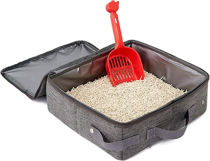 Cat Travel Litter Box, Portable Collapsible Litter Box with Lid, Small Pet Litter Box Leak Proof Litter Carrier for Cat (Square)-Mewly Pet