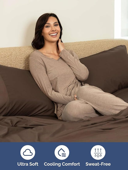 Extra Deep Twin Sheet Set - 4 Piece Breathable and Cooling Sheets - Hotel Luxury Bed Sheets Set - Easy & Secure Fit - Soft, Wrinkle Free and Comfy Sheets Set - Brown Sheet Set with Extra Deep Pockets