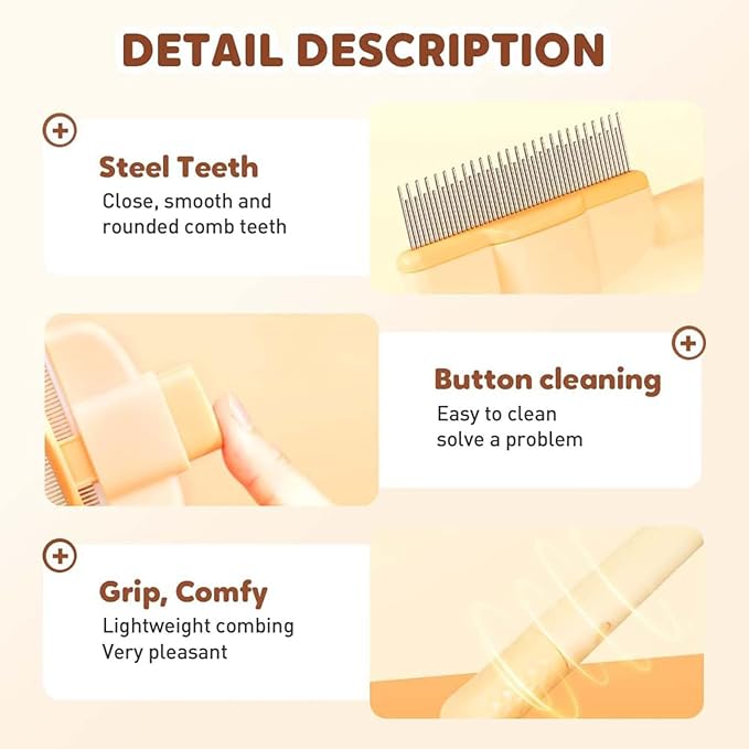 Zen Brush for Cats, Zenbrush Cat Comb, Self Cleaning Pet Comb Grooming Brush, Catdogcomb Pet Grooming for Massaging and Cleaning Shedding Hair (Mix)-Mewly Pet