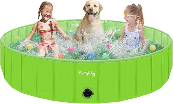 Furrybaby Dog Pool, Foldable Dog Pools for Large Dogs Portable Kiddie Pool Pet Doggie Wading Swimming (Green 63'') Indoor and Outdoor-Mewly Pet