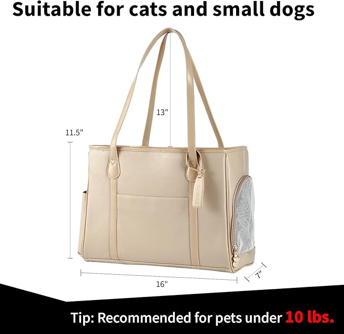 Stylish Dog Purse Carrier, Leather Pet Carrier Bag for Small Dogs Cats Puppy, Airline Approved Soft-Sided Carrier Ivory-Mewly Pet