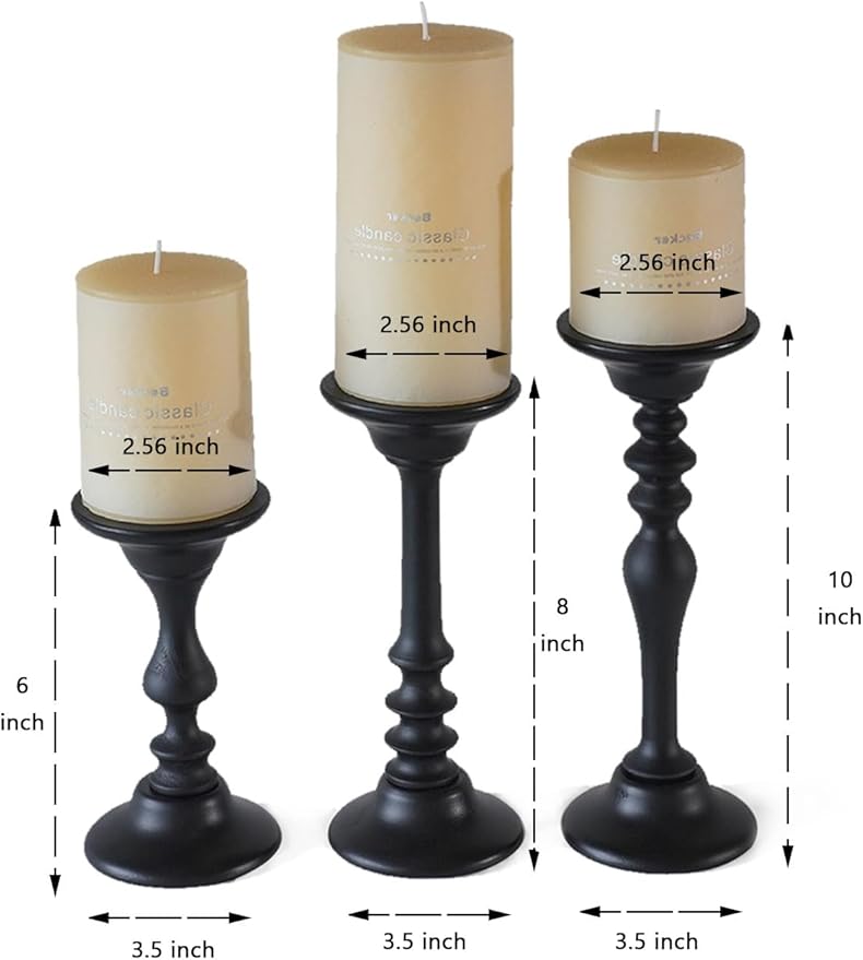Pillar Candle Holders Set of 3,Black Modern Candle Holders for Pillar Candle Jar Candles,Tall Wood Candle Holder for Farmhouse Decor