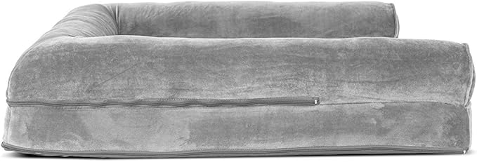 Furhaven Orthopedic Dog Bed for Large Dogs w/ Removable Bolsters & Washable Cover, For Dogs Up to 95 lbs - Faux Fur & Velvet Sofa - Smoke Gray, Jumbo/XL-Mewly Pet