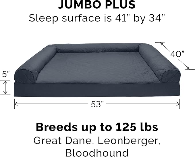 Furhaven Orthopedic Dog Bed for Large Dogs w/ Removable Bolsters & Washable Cover, For Dogs Up to 125 lbs - Quilted Sofa - Iron Gray, Jumbo Plus/XXL-Mewly Pet