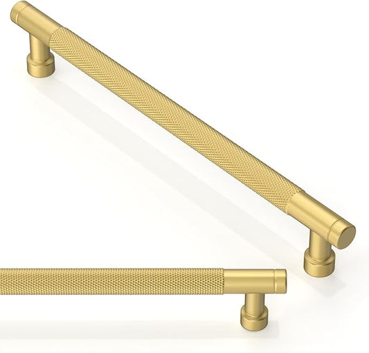 10 Pack Brushed Gold Knurled Cabinet Pulls 7.5 Inch(192mm) Kitchen Cabinet Handles Solid Zinc Alloy Cabinet Hardware Drawer Pulls