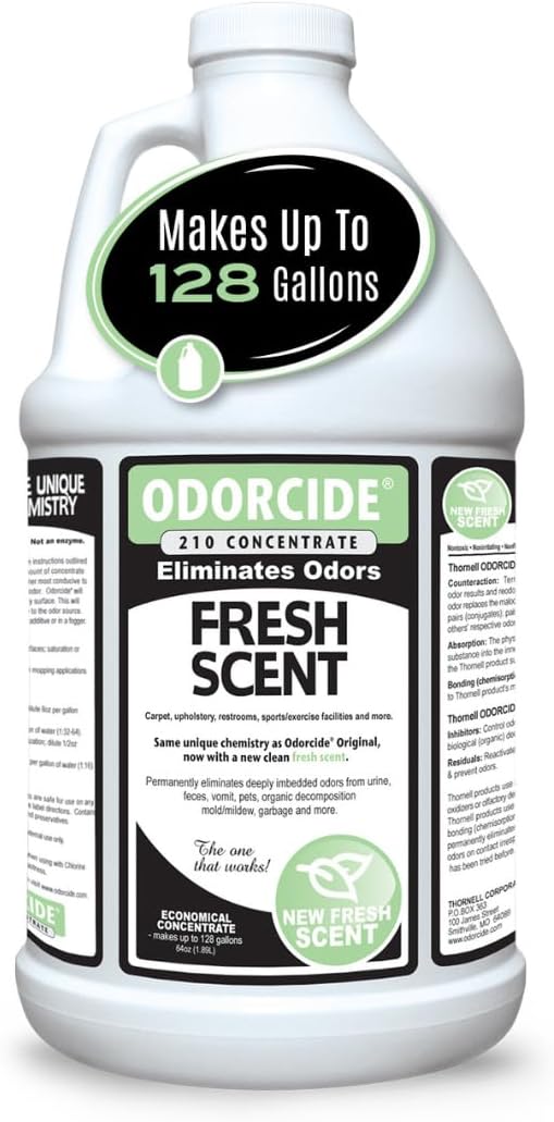 Odorcide Odor Eliminator Concentrate: Odor Eliminator for Strong Odor on Carpets, Hardwood & More - Smoke, Sweat & Pet Odor Eliminator for Home w/Non-Enzymatic Formula, 64 oz-Mewly Pet