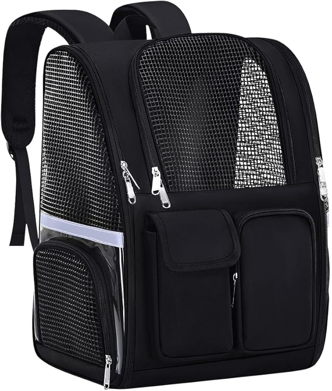 Pet Backpack, Airline Approved Dog Backpack, Cat Bag for Travel Hiking Bike Riding Walking Outdoor, Cat Backpack with Breathable Mesh(Black)-Mewly Pet