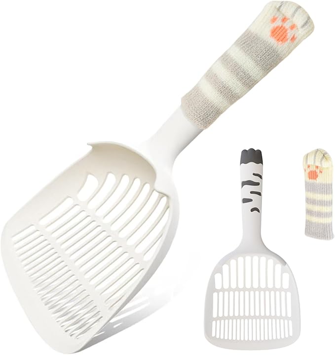 Cat Scooper for Litter Box, Cat Litter Scoop, Kitty Litter Scoop, Cat and Dog Poop Collector, Pet Litter Sifter, Cute Handle, Cat Litter Scooper with Holder for Various Litter Boxes (White)-Mewly Pet