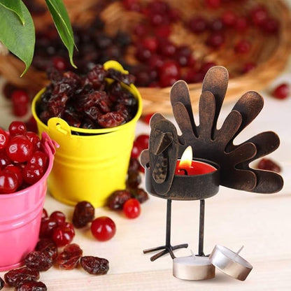 MorTime Turkey Candle Holder Set, Bronze Finished Metal Candleholders, Turkey Tealight Holders for Table Christmas Home Decoration, 6 Pack