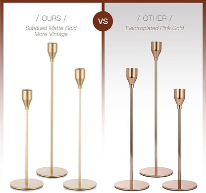 Gold Taper Candle Holders: Set of 6 Tall Candlestick Holder for Table Centerpiece Metal Candles Stick Holders Stand Wedding Decor