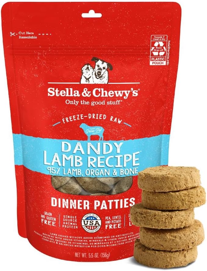 Stella & Chewy's Freeze-Dried Raw Dinner Patties - Dandy Lamb Recipe - High Protein Grain-Free Puppy & Dog Food - Perfect For Picky Eaters - 5.5 oz-Mewly Pet