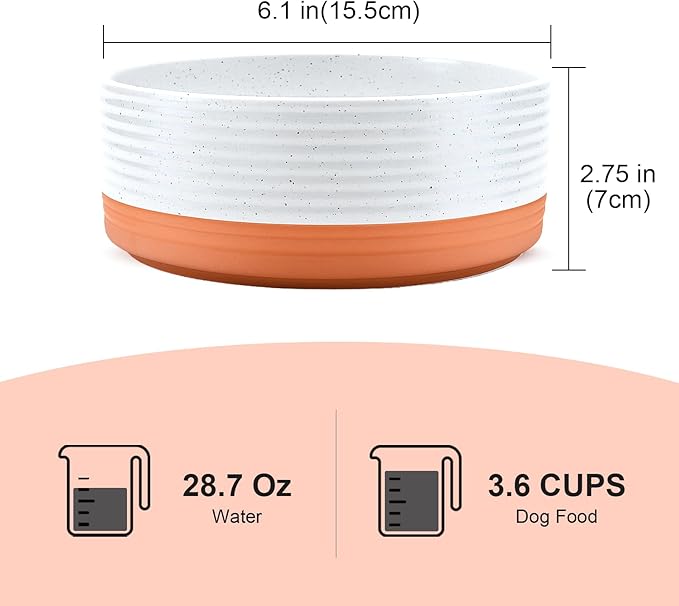 SPUNKYJUNKY Ceramic Dog and Cat Bowls 2 Pack, 6.1'' Dog and Cat Food Water Double Feeding Bowls Non-Slip for Cats and Medium Sized Breed Dogs Microwave Dishwasher Safe - 28.7 OZ, 2pcs, Pattern White-Mewly Pet