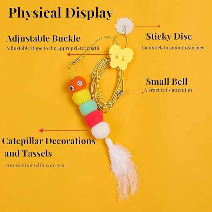 GUCHO Cat Toys for Indoor Toys,Rainbow Cat Wand Toys,Feather Flips Plush Ball Cat Toys,Interactive Real Feather Cat Toy for Teaser Play and Chase Exercise with Kitten 4 Pack-Mewly Pet