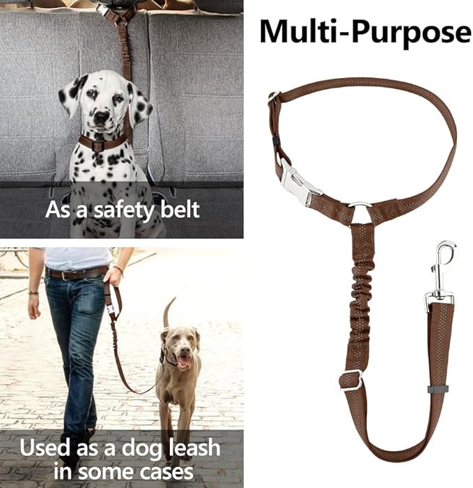 Plutus Pet Dog Seat Belt for Car Headrest, Reflective and Adjustable Restraint with Elastic Bungee for Safety, Vehicle Seatbelt Harness for Small Medium Large Dogs and Cats, Chocolate-Mewly Pet