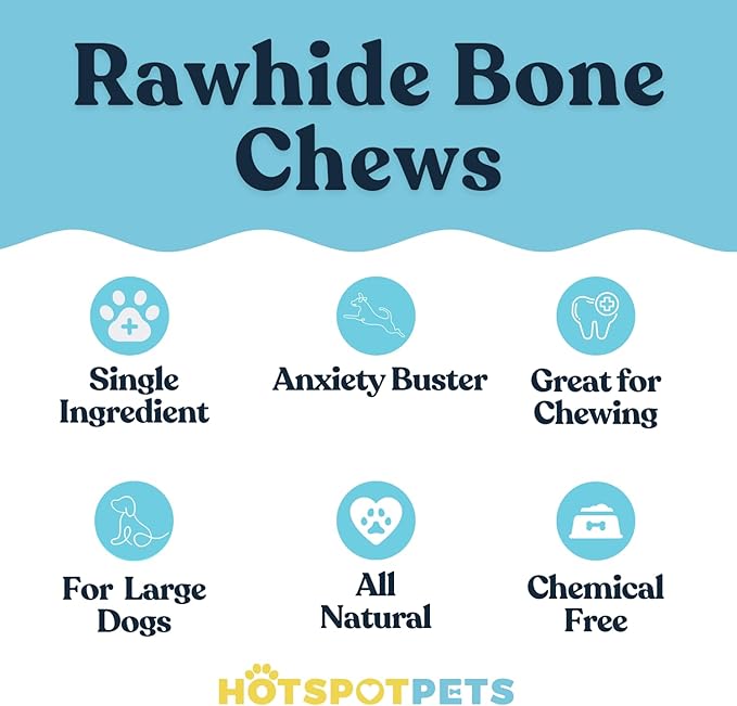 hotspot pets 8-9 Inch Large Rawhide Dog Chew Bones - (20 Pack) Made from Grass Fed Cows - Great for Dental & Oral Care for Aggressive Chewers Large Dogs