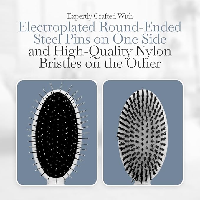 Fuller Brush 2-in-1 Double-Sided Pet Brush - Electroplated Round-Ended Steel Pins Positioned Into a Flexible Cushion on One Side & Nylon Bristles - Remove Shedding - Tool For Grooming Dogs & Cats-Mewly Pet