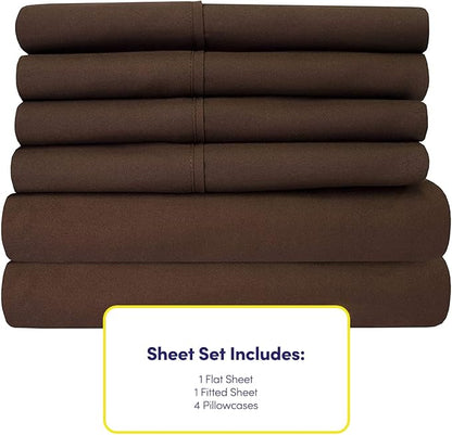 Queen Sheets Brown - 6 Piece 1500 Supreme Collection Fine Brushed Microfiber Deep Pocket Queen Sheet Set Bedding - 2 Extra Pillow Cases, Great Value, Queen, Brown