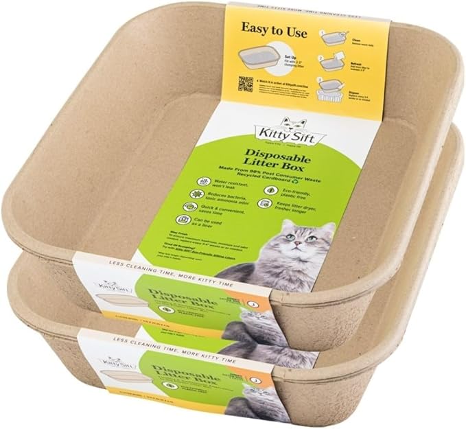 Kitty Sift (6-Pack) Disposable Cat Litter Box, Sustainable, Clean - Jumbo, 6-Pack-Mewly Pet