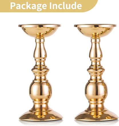 2 Pcs Gold Pillar Candle Holders, Gold Candlestick Most Ideal for 3" Pillar Candles, Gifts for Wedding, Party, Home, Spa, Reiki, Votive Candle (2 x L)