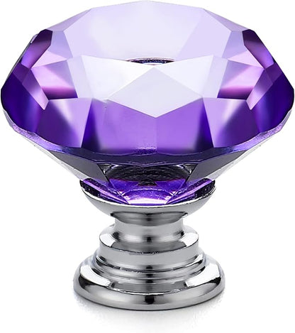Ravinte 5 Pack Purple Crystal Knobs for Dresser Drawers - 30 mm Glass Cabinet Diamond Shaped Knobs with Silver Base
