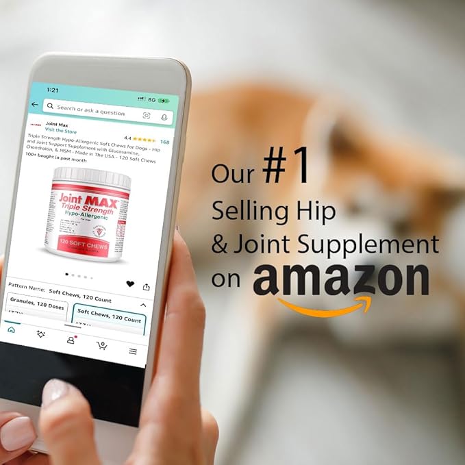 Triple Strength Hypo-Allergenic Soft Chews for Dogs - Hip and Joint Support Supplement with Glucosamine, Chondroitin, & MSM - Made in The USA - 120 Soft Chews-Mewly Pet