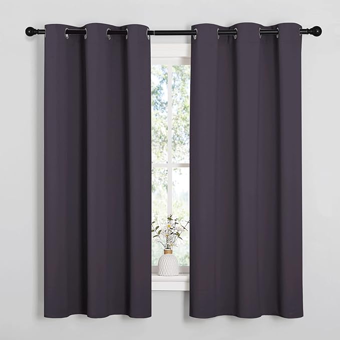 NICETOWN Greyish Purple Blackout Curtains 40 inches Length for Kitchen, 2 Panels, 29" Wide, Thermal Insulated Decoration Drapes for Small Window