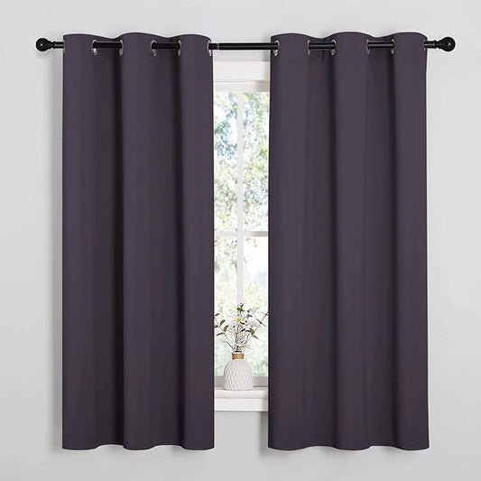 NICETOWN Room Darkening Curtains for Kitchen, Greyish Purple, Set of 2, 42 inches Wide by 50 inches Long, Window Treatment Thermal Insulated Solid Grommet Room Darkening Curtains/Drapes for Bedroom