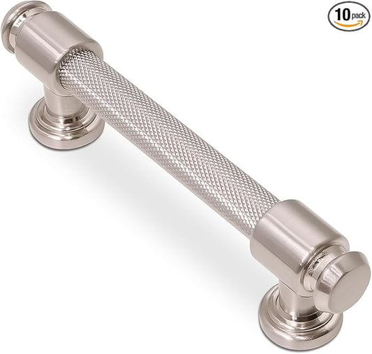 10 Pack 3-3/4 inch(96mm) Brushed Satin Nickel Kitchen Cabinet Handles Knurled Cabinet Pulls Silver Drawer Pulls Kitchen Cabinet Hardware