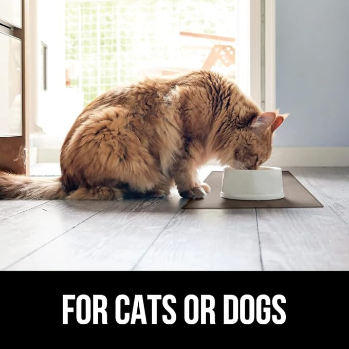 GORILLA GRIP 100% Waterproof Raised Edge BPA Free Silicone Pet Feeding Mat, Dog Cat Food Mats Contain Spills Protects Floors, Placemats for Cats and Dogs Water Bowl, Pets Accessories 28x18 Beige-Mewly Pet
