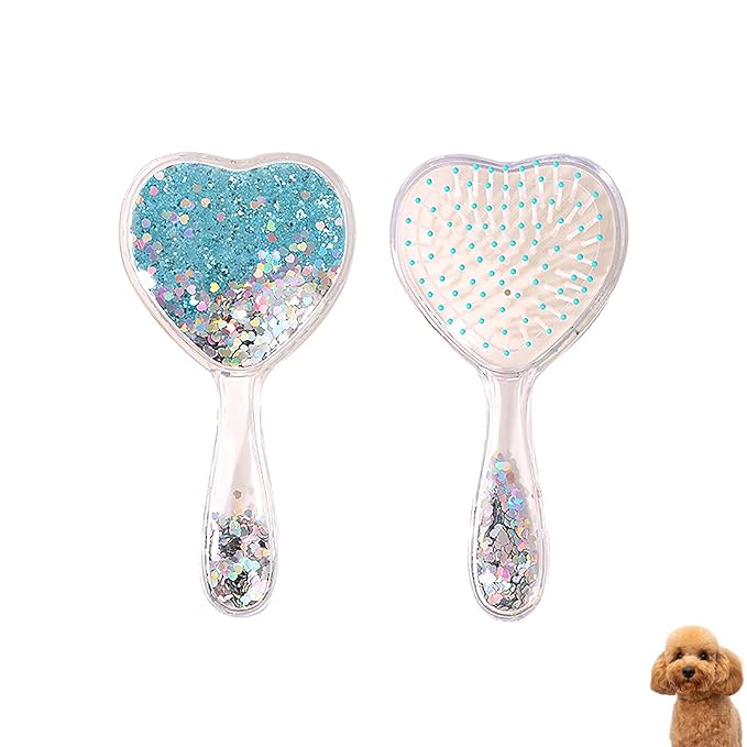 Small Dog Brush, Soft Brush for Shih Tzus, Yorkies, Maltipoos, Maltese, Love Shape Puppy Massaging Hair Comb for Small Dogs Cats Rabbits of All Hair Types (Glitter Blue)-Mewly Pet