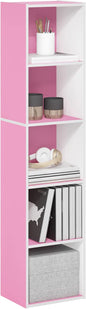 Furinno PASIR Book Shelf, 5-Tier Modern Bookshelf, Open Shelves Bookcase 9" x 12" x 52", for Living Room, Bedroom, Home Office, Pink/White