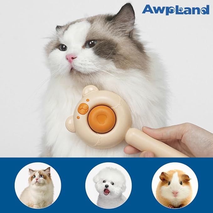 Cat Brush for Short or Long Haired Cats Dogs Rabbits, Cute Dog Brushes with Release Button for Massage and Removes Loose Fur, Dog Hair Brush Kitten Grooming Deshedding Comb-Mewly Pet