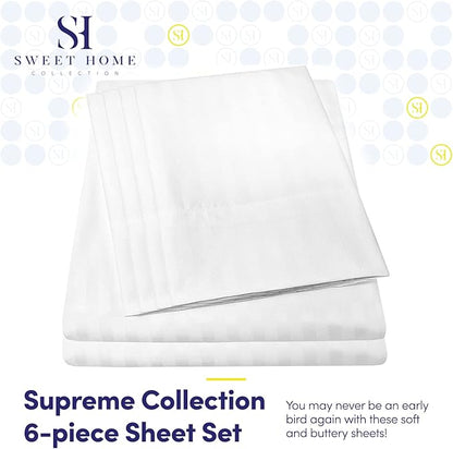 Full Size Bed Sheets - 6 Piece 1500 Supreme Collection Fine Brushed Microfiber Deep Pocket Full Sheet Set Bedding - 2 Extra Pillow Cases, Great Value, Full, Dobby White