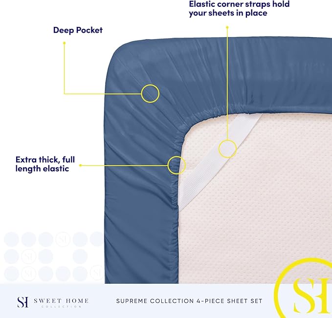 Full Size Sheet Sets - Breathable Luxury Sheets with Full Elastic & Secure Corner Straps Built In - 1800 Supreme Collection Extra Soft Deep Pocket Bedding Set, Sheet Set, Full, Denim