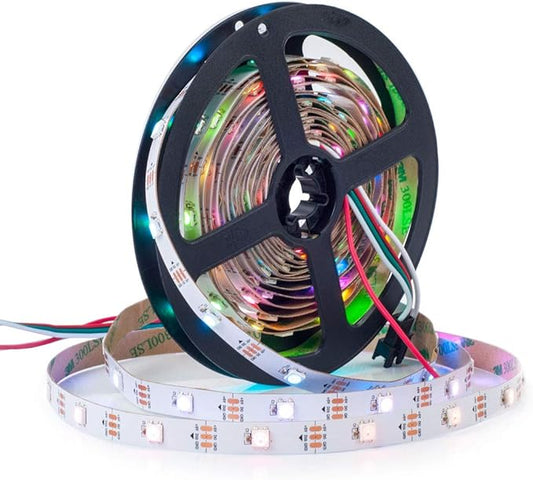 BTF-LIGHTING WS2812B RGB ECO LED Strip, Chasing Effects 5050SMD Individually Addressable 16.4FT 30Pixels/m 150Pixels Flexible Dream Color IP30 for Bedroom DIY Project DC5V(No Adapter or Controller)