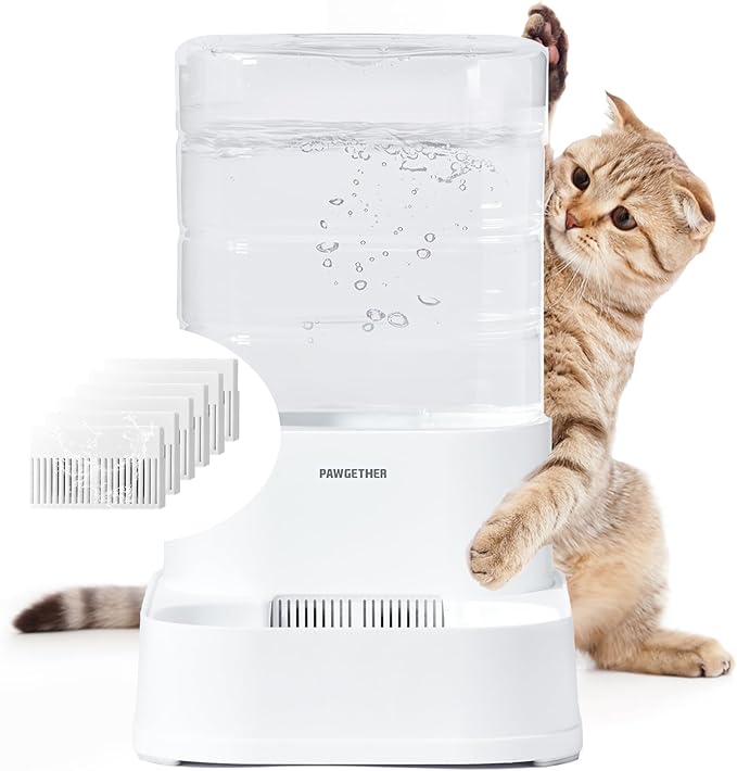 PAWGETHER® Gravity Cat Water Dispenser with 6 Pcs Filters Pet Waterer for Cats and Small to Medium Sized Dogs 1 Gallon/3.5L-Mewly Pet